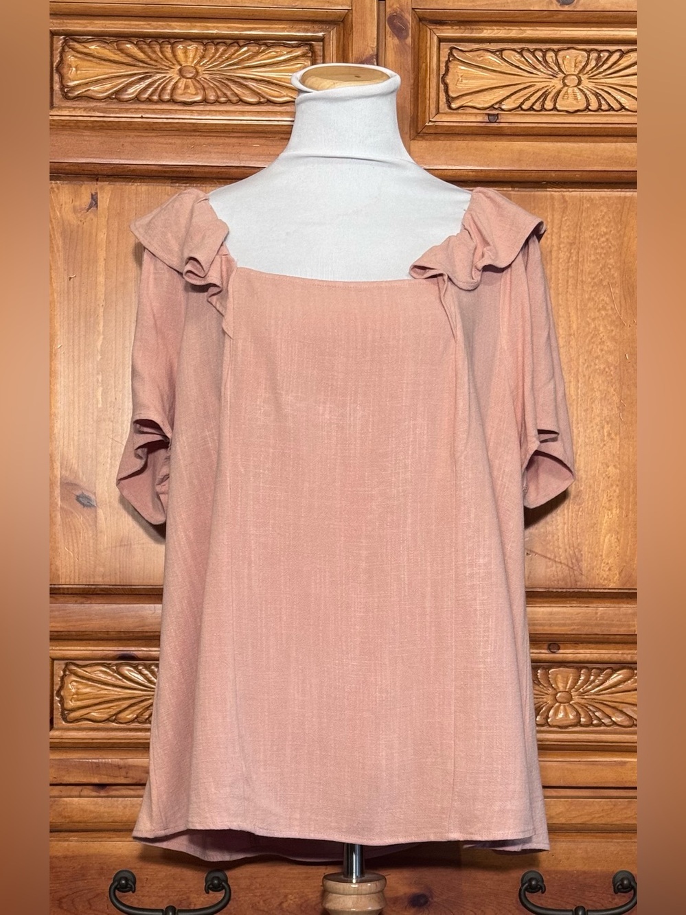 ANDREE BY UNIT Dusty Rose Square Neck Ruffle Sleeve Blouse